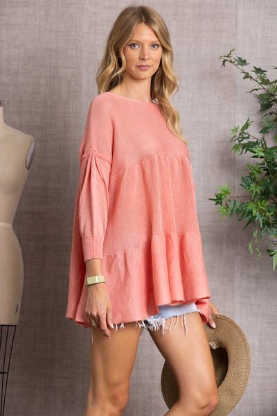 CABLE KNIT BABYDOLL TUNIC TOP-TI10408