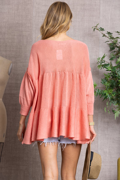 CABLE KNIT BABYDOLL TUNIC TOP-TI10408