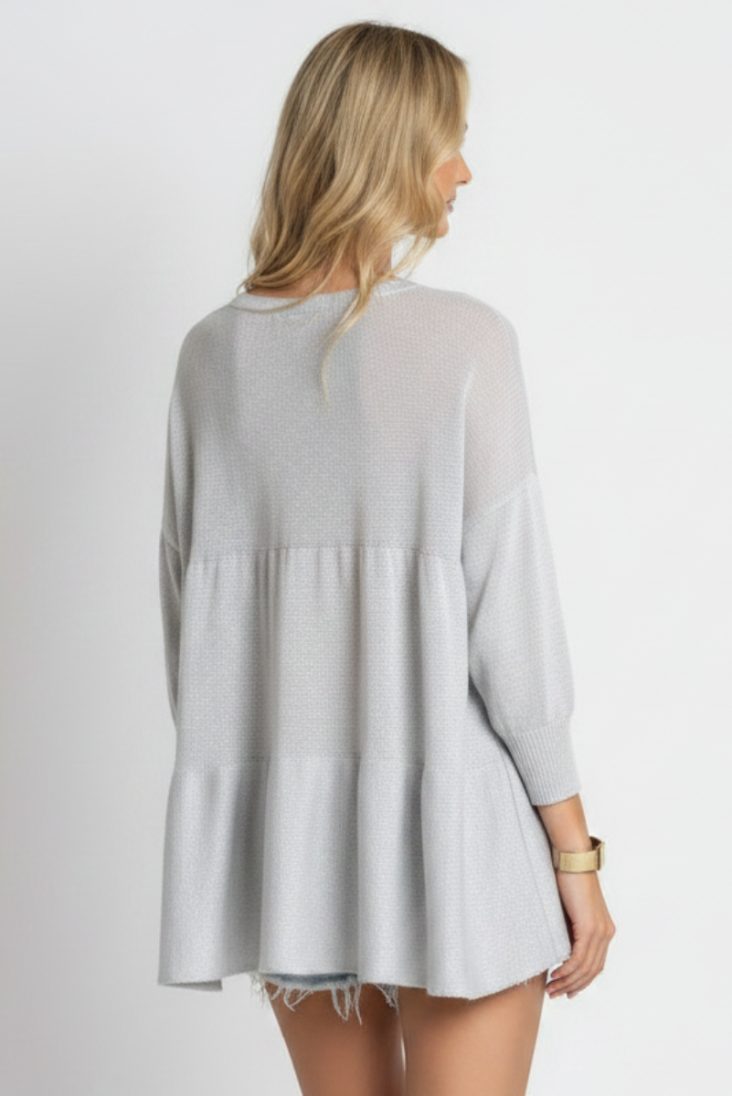 GREY CABLE KNIT BABYDOLL TUNIC TOP-TI10408-