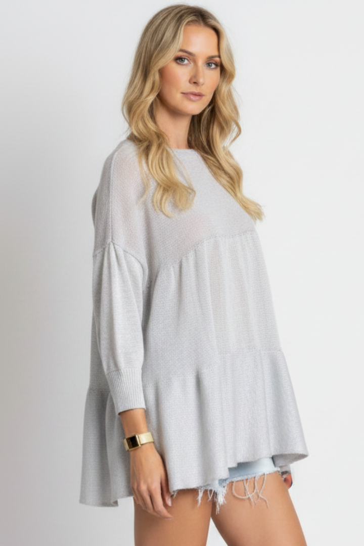 GREY CABLE KNIT BABYDOLL TUNIC TOP-TI10408-