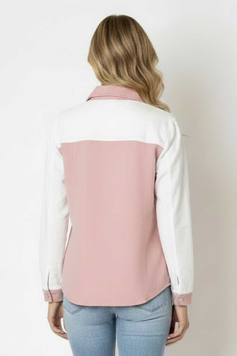 PINK/WHITE COLOR BLOCK CORDUROY LONG SLEEVES JACKET-B51570W