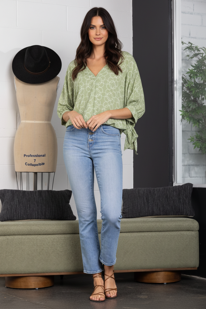 SAGE V-NECK DOLMAN SELF-TIE SLEEVE TOP-TC12621PB