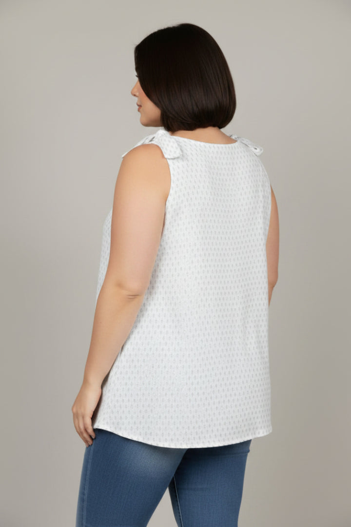 WHITE ARROW HEAD SELF-TIE SLEEVELESS PLUS SIZE TOP T6944