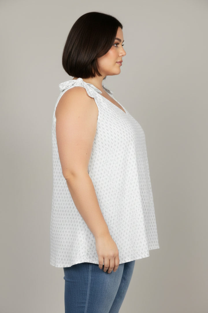 WHITE ARROW HEAD SELF-TIE SLEEVELESS PLUS SIZE TOP T6944