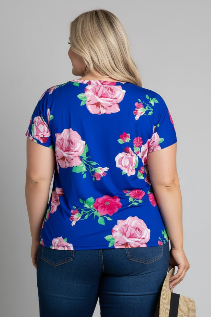 FLORAL PRINT TWISTED HEM PLUS SIZE TOP-ST1219