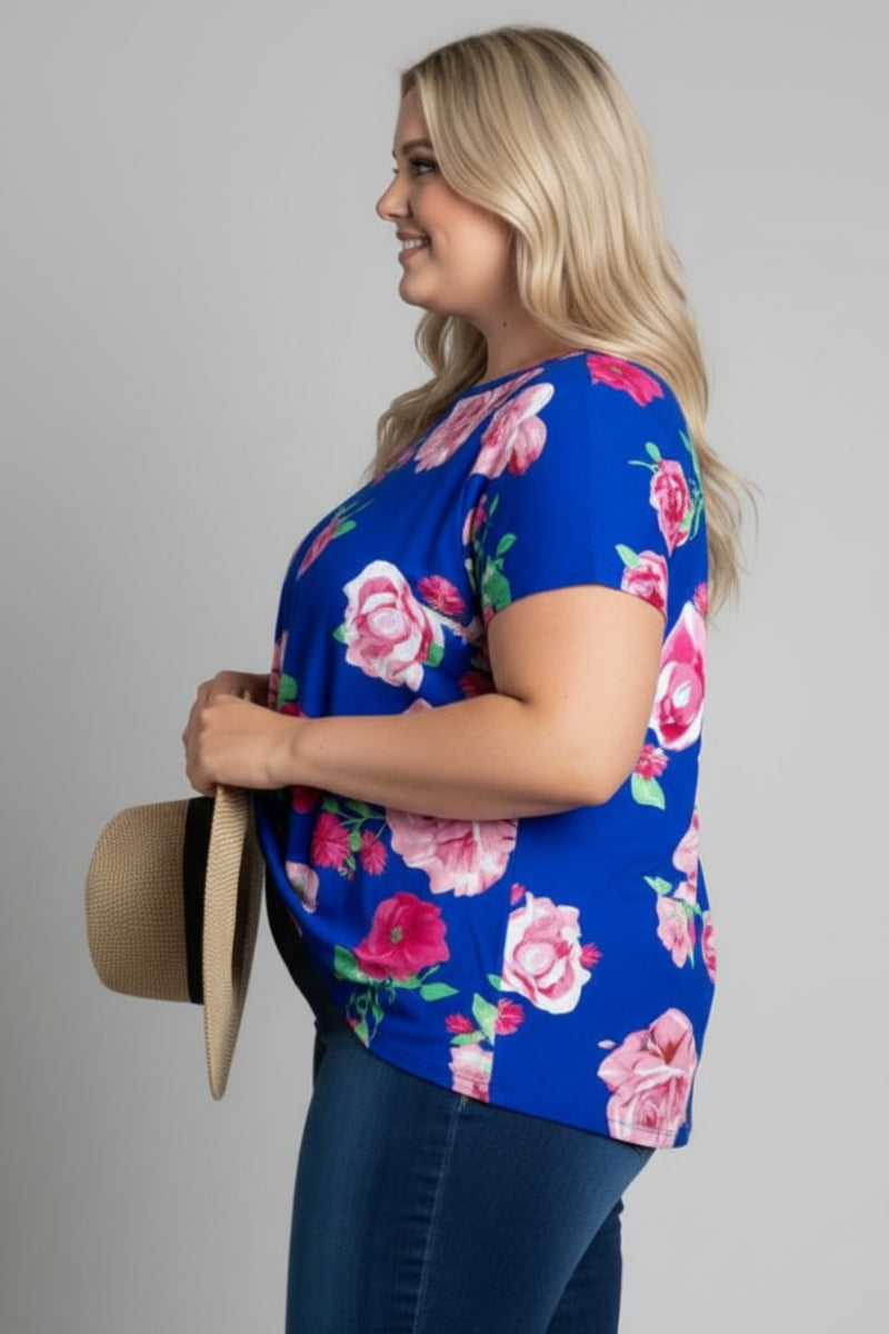 FLORAL PRINT TWISTED HEM PLUS SIZE TOP-ST1219