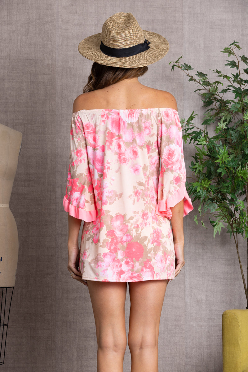 OFF SHOULDER CHIFFON SLEEVES BLOUSE TOP