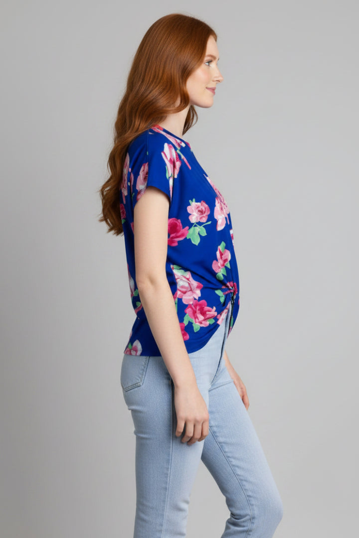 FLORAL PRINT TWISTED HEM TOP-ST1219-