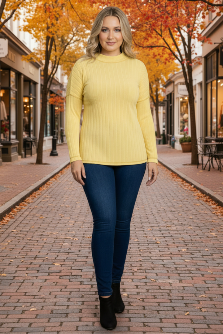 YELLOW TUSCAN JERSEY RIB KNIT PLUS SIZE TOP-PTY3786X