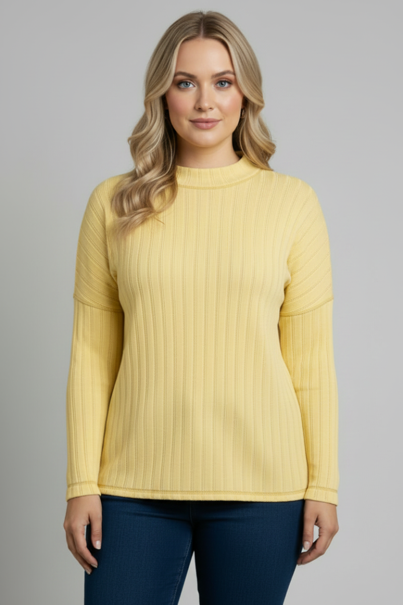 YELLOW TUSCAN JERSEY RIB KNIT PLUS SIZE TOP-PTY3786X