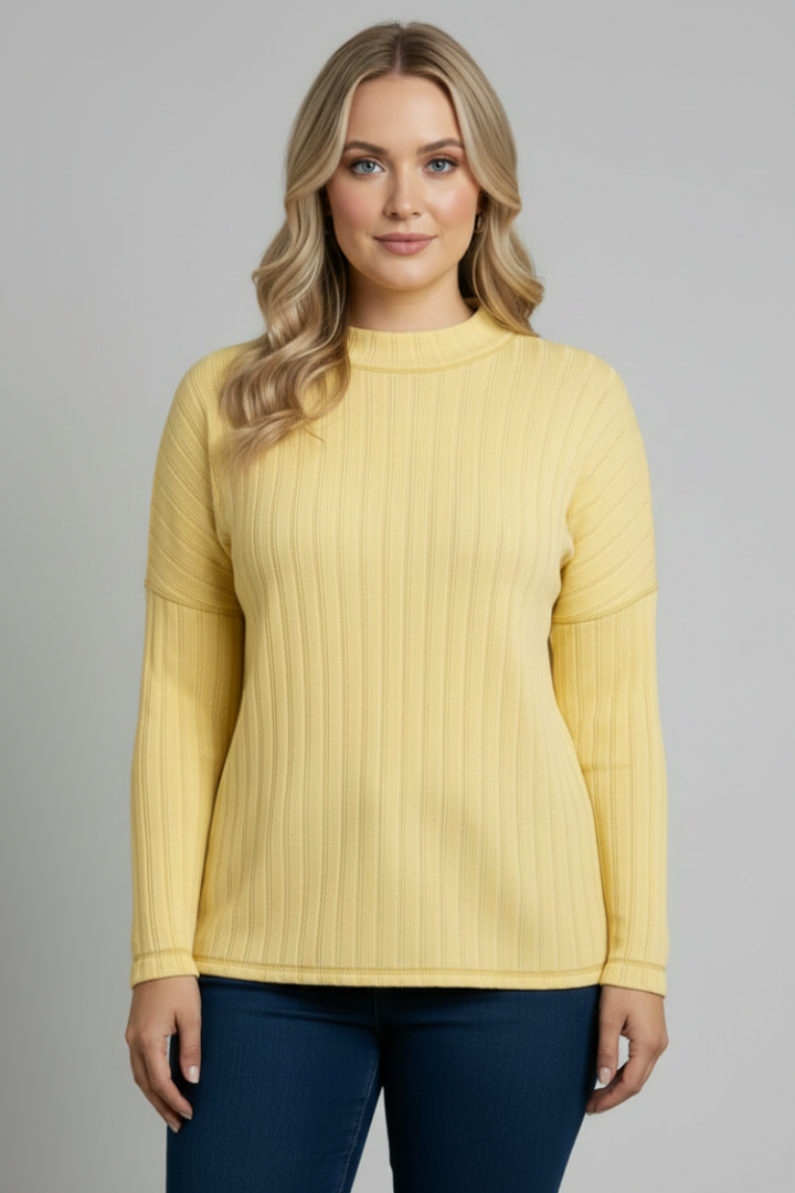 YELLOW TUSCAN JERSEY RIB KNIT PLUS SIZE TOP-PTY3786X