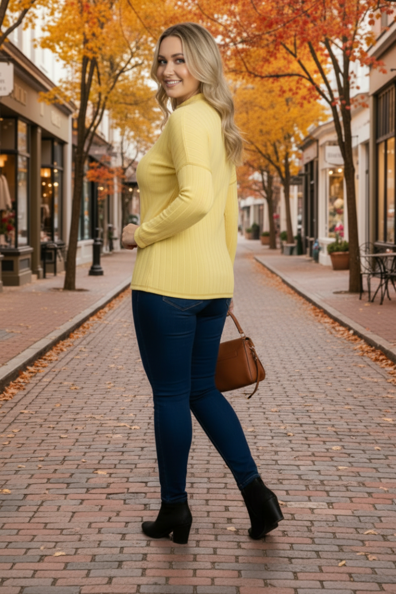YELLOW TUSCAN JERSEY RIB KNIT PLUS SIZE TOP-PTY3786X