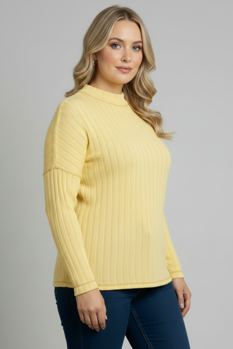 YELLOW TUSCAN JERSEY RIB KNIT PLUS SIZE TOP-PTY3786X