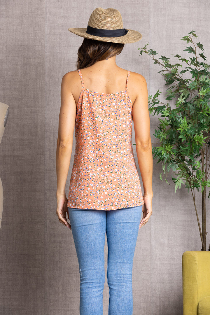CALICO FLORAL SPAGHETTI STRAP V-NECK CAMI TOP- T1122