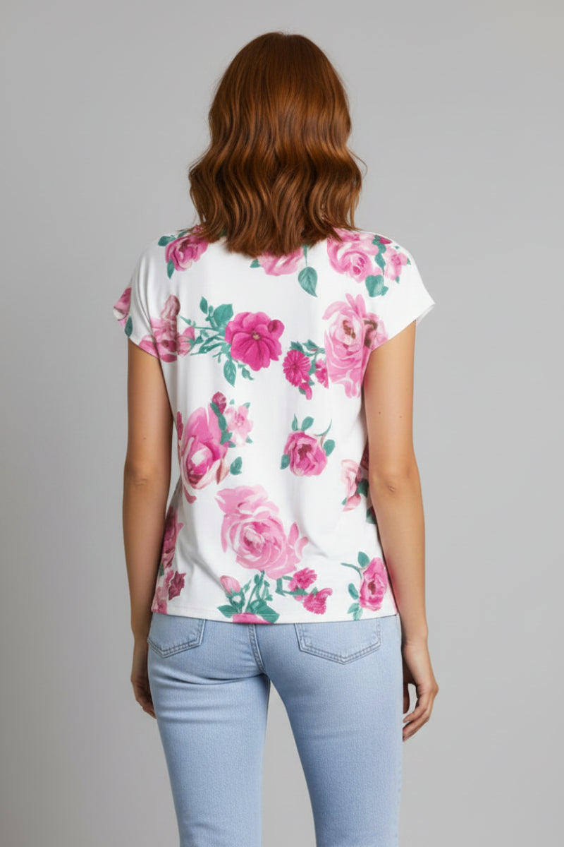 FLORAL PRINT TWISTED HEM TOP-ST1219-
