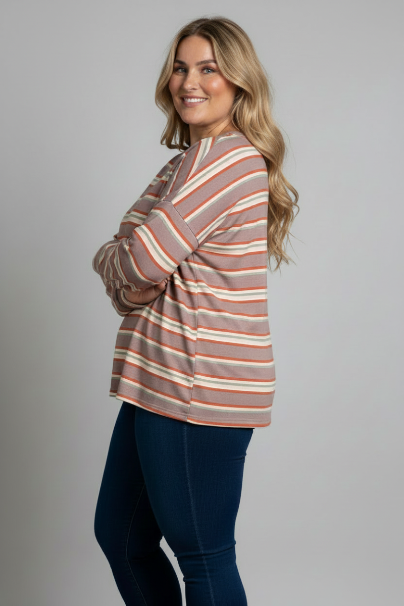 PLUS SIZE STRIPES W/SILVER SEQUINS PATCH POCKET TOP TP1947-
