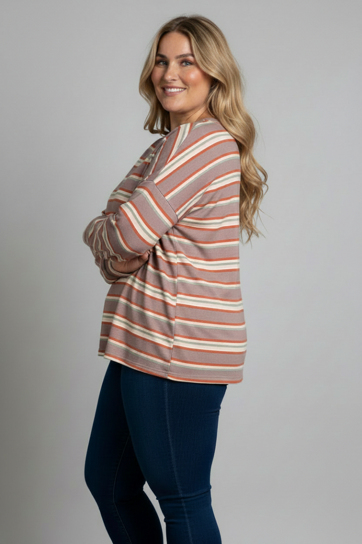 PLUS SIZE STRIPES W/SILVER SEQUINS PATCH POCKET TOP TP1947-