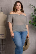 RUST PRINTED DETAILED ELASTIC OFF-SHOULDER PLUS SIZE TOP T4518X