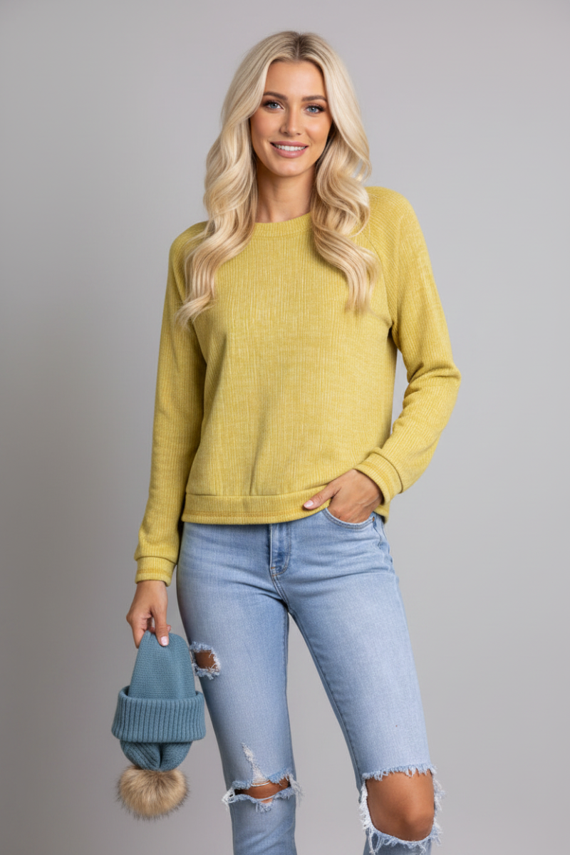 MUSTARD KNITTED LONG SLEEVE TOP TY10845-