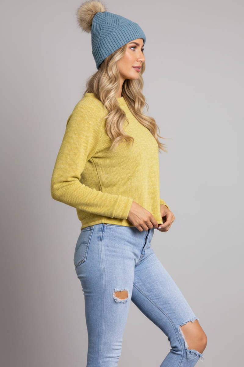 MUSTARD KNITTED LONG SLEEVE TOP TY10845-