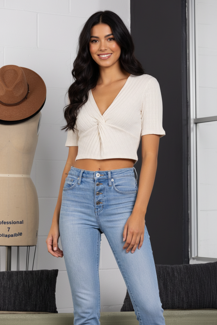 SURPLICE KNIT CROP TOP L4305