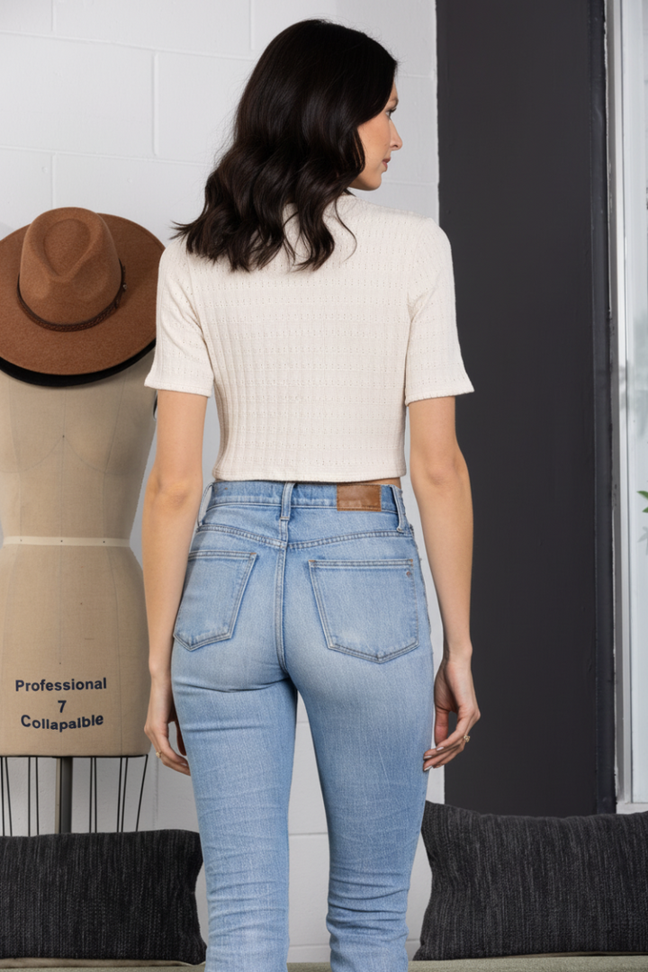 SURPLICE KNIT CROP TOP L4305