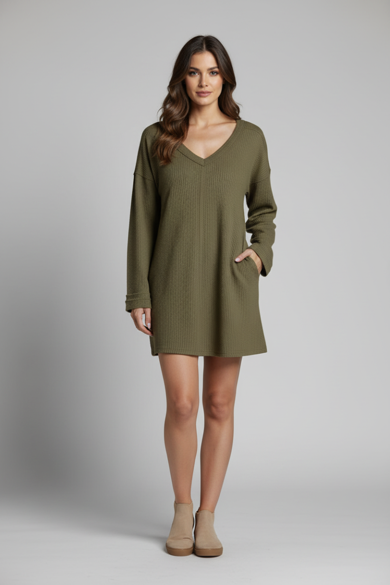 RIBBED KNIT LONG SLEEVES MINI DRESS-ND30196-