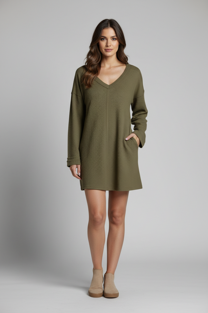 RIBBED KNIT LONG SLEEVES MINI DRESS-ND30196-