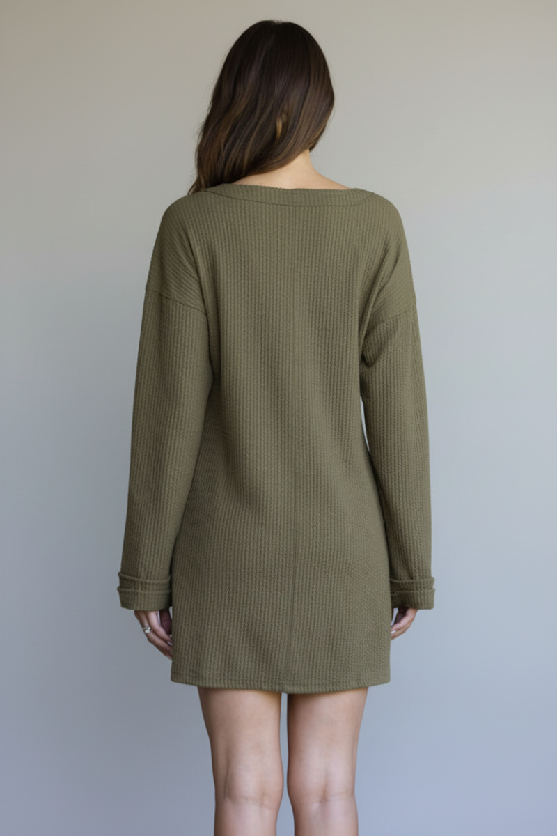 RIBBED KNIT LONG SLEEVES MINI DRESS-ND30196-