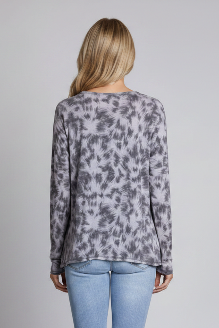 GREY PAINT BRUSH PRINT LONG SLEEVE TOP TY10056-