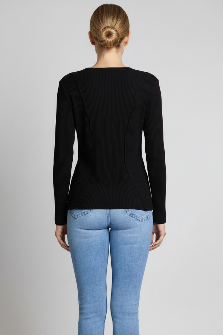 STONE BEIGE RIBBED KNIT BUTTON DOWN LONG SLEEVE TOP-TAT368-