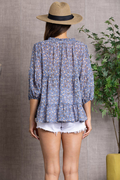 CHERRY BLOSSOM FLORAL PUFF SLEEVES TOP