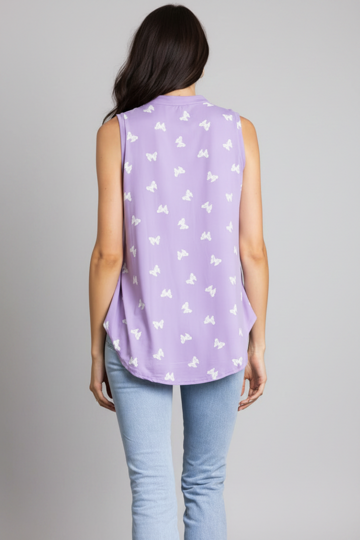 MANDARIN NECK BUTTERFLIES PRINT TOP-T6672