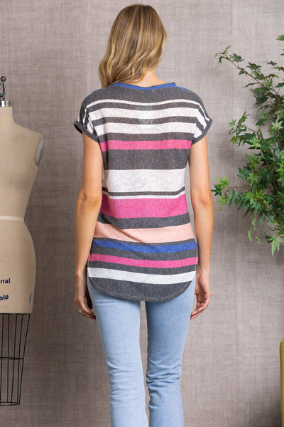 MUTLICOLOR STRIPES KNIT TUNIC TOP-4879RST
