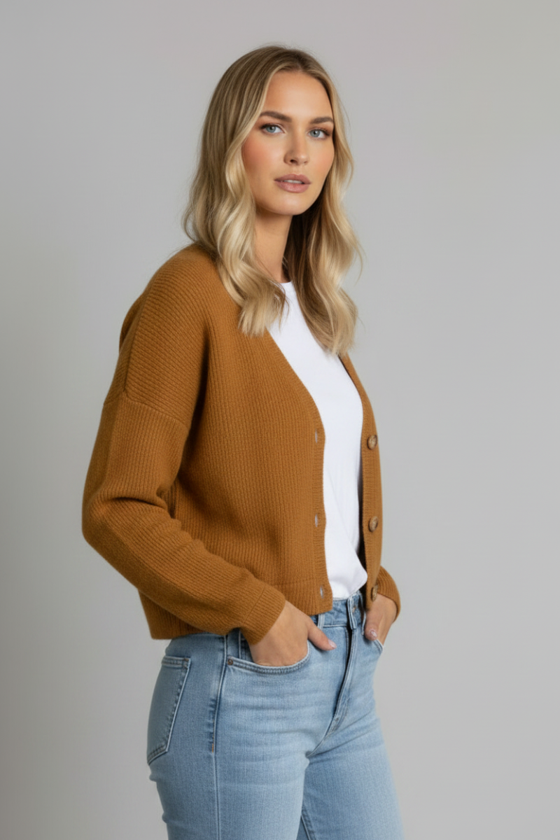 MUSTARD KNITTED LONG SLEEVES W/ BUTTONS TOP S1154