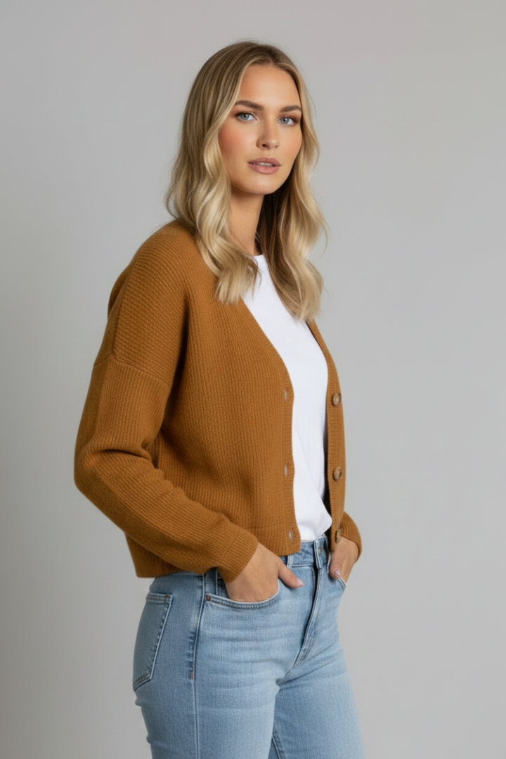 MUSTARD KNITTED LONG SLEEVES W/ BUTTONS TOP S1154