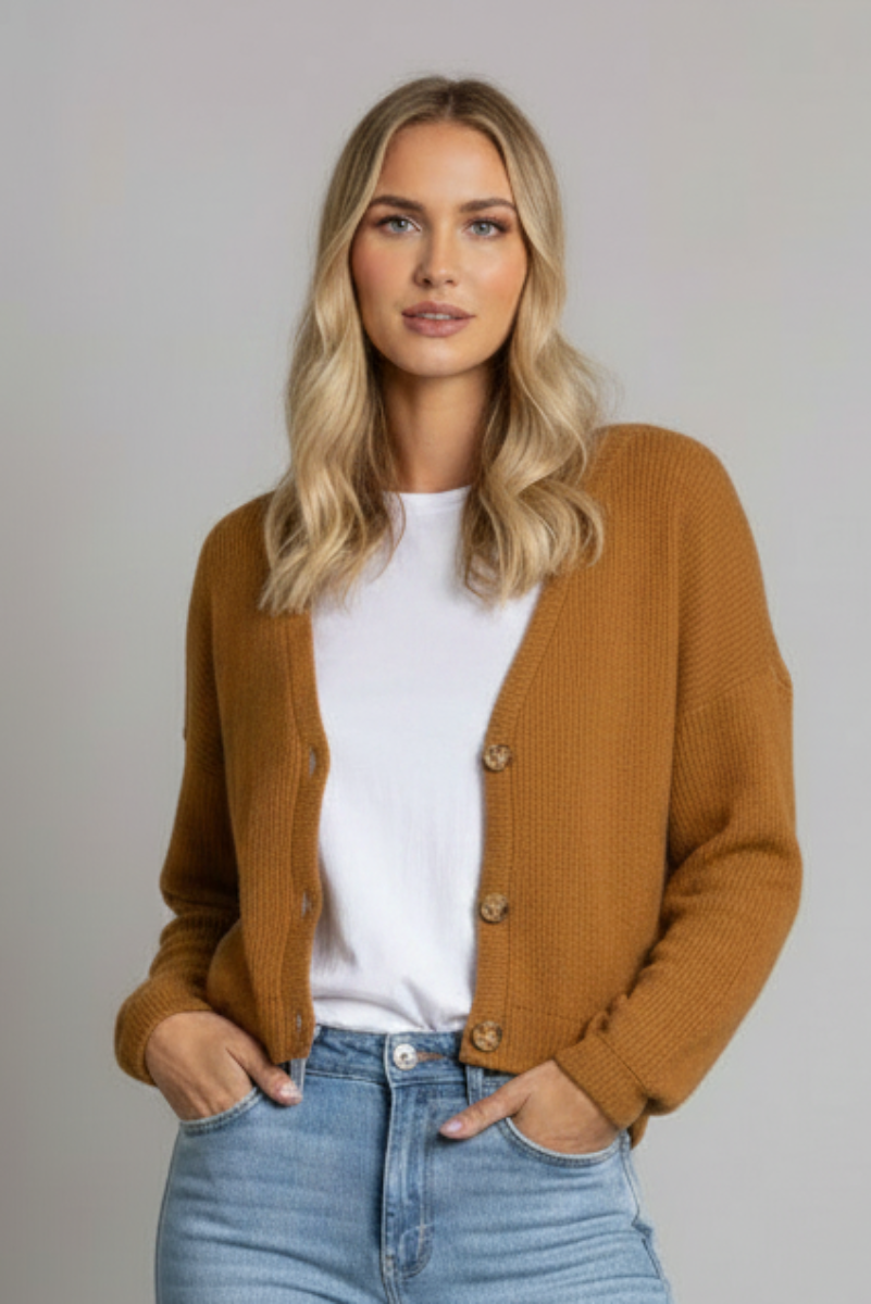 MUSTARD KNITTED LONG SLEEVES W/ BUTTONS TOP S1154