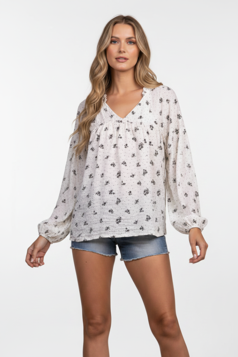 BABYDOLL V-NECK LONG SLEEVES TOP-TI3058