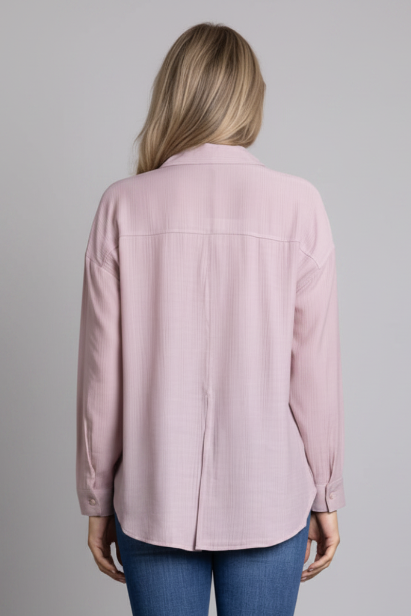 MAUVE COLLAR BUTTON DOWN CUFF LONG SLEEVE TOP-VE60043-