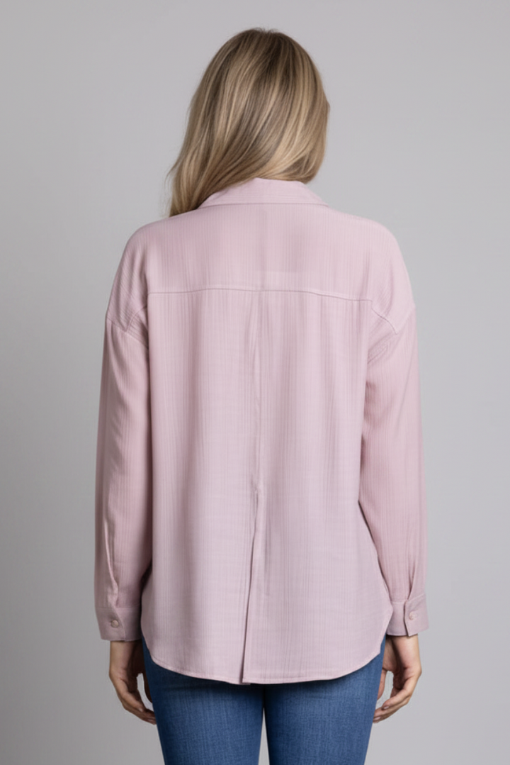 MAUVE COLLAR BUTTON DOWN CUFF LONG SLEEVE TOP-VE60043-