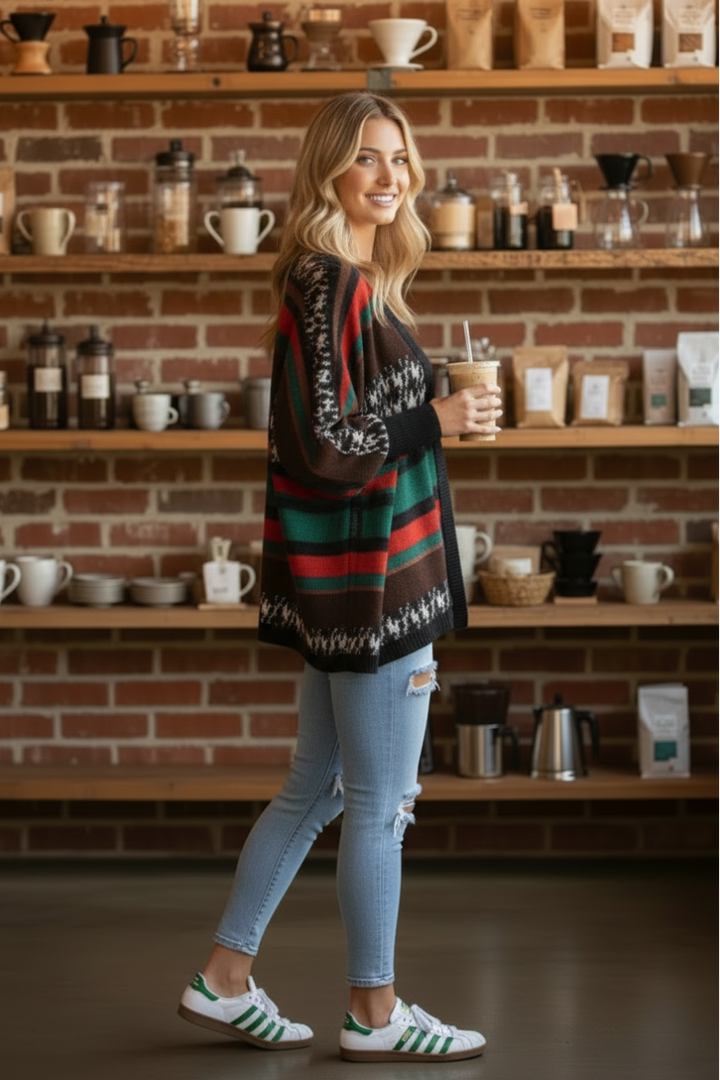 AZTEC PRINT OPEN FRONT CARDIGAN-JT8240PB
