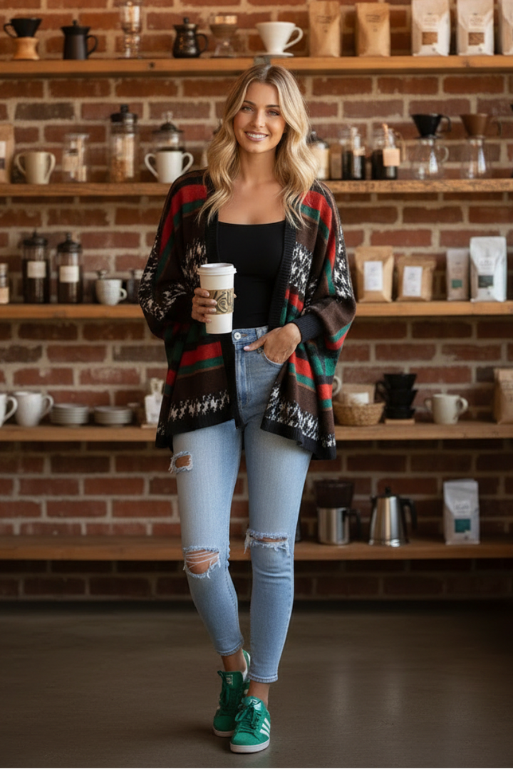 AZTEC PRINT OPEN FRONT CARDIGAN-JT8240PB