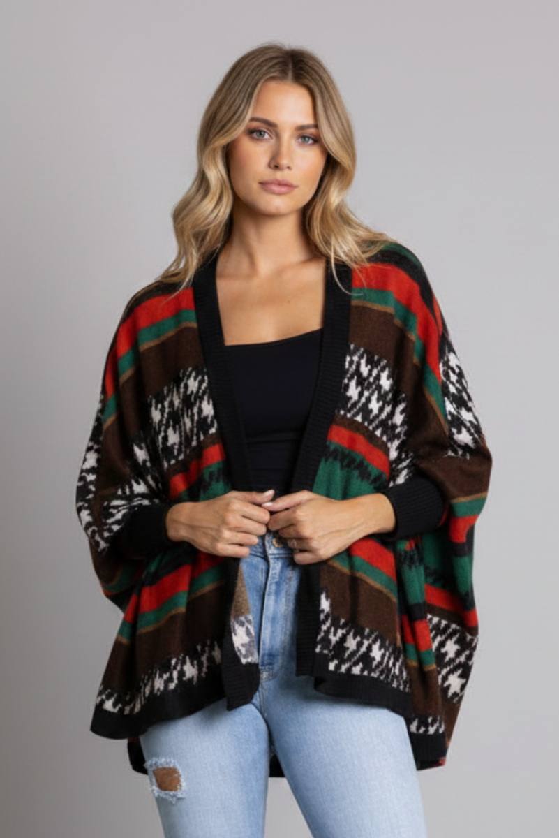 AZTEC PRINT OPEN FRONT CARDIGAN-JT8240PB