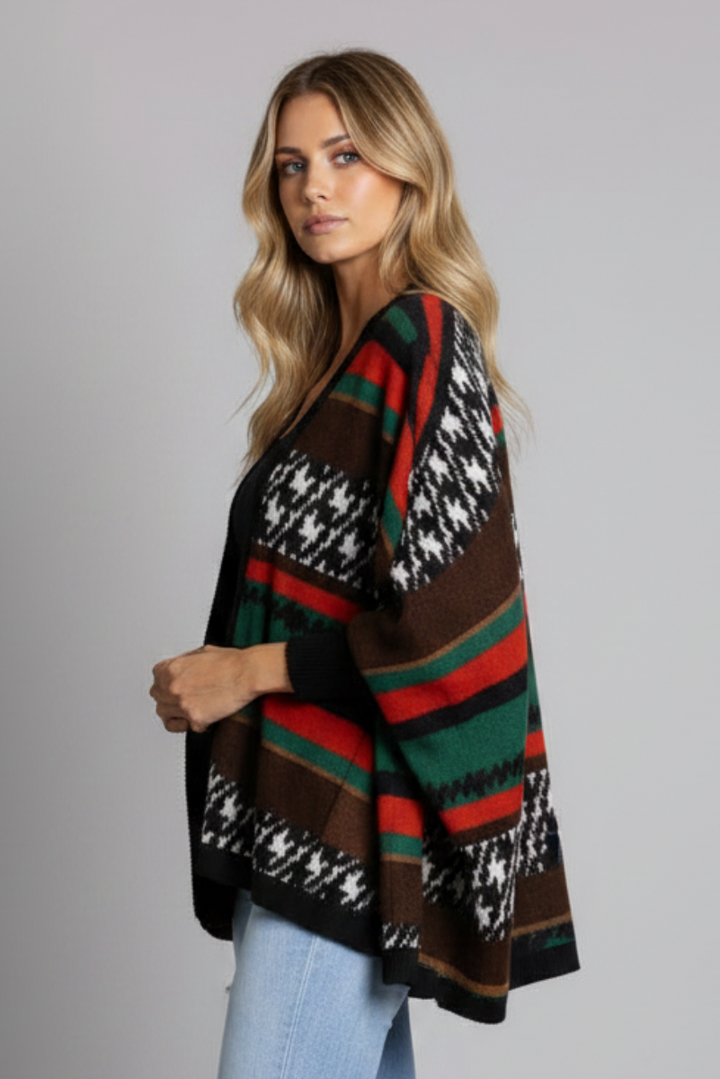 AZTEC PRINT OPEN FRONT CARDIGAN-JT8240PB