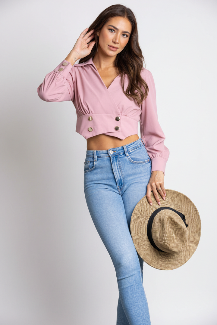 MAUVE COLLAR LONG SLEEVES CROP TOP BLAZER B51321K-
