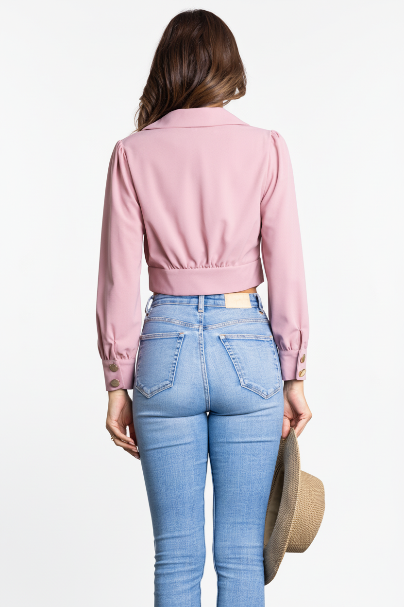 MAUVE COLLAR LONG SLEEVES CROP TOP BLAZER B51321K-