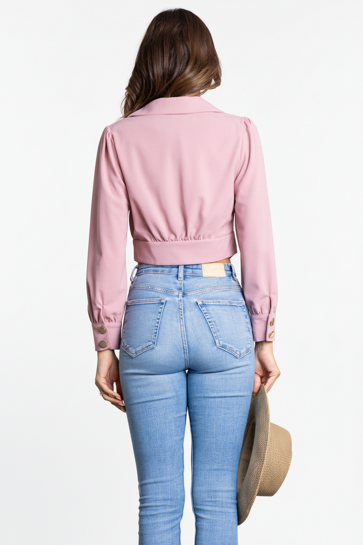 MAUVE COLLAR LONG SLEEVES CROP TOP BLAZER B51321K-