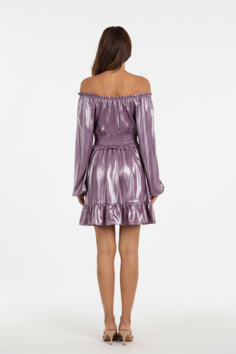 METALIC OFF THE SHOULDER MINI DRESS-IDM9003