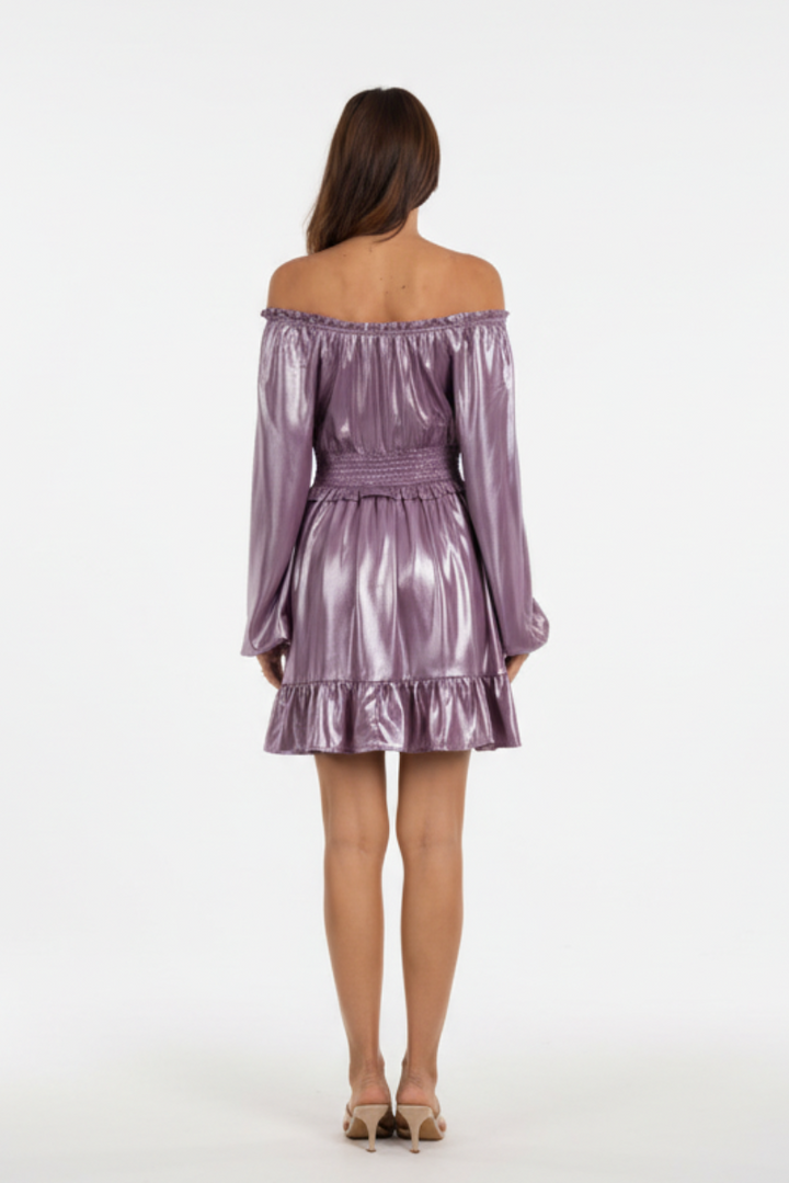 METALIC OFF THE SHOULDER MINI DRESS-IDM9003