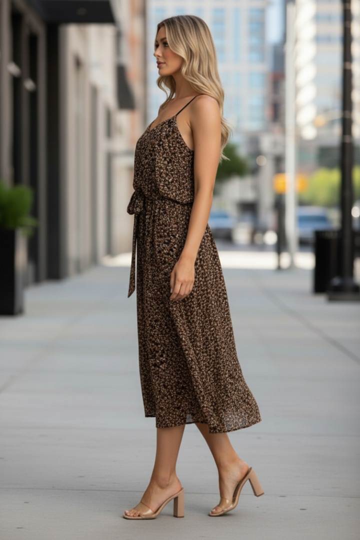 BLACK FLOWY STRING STRAP MAXI DRESS-D7748 *